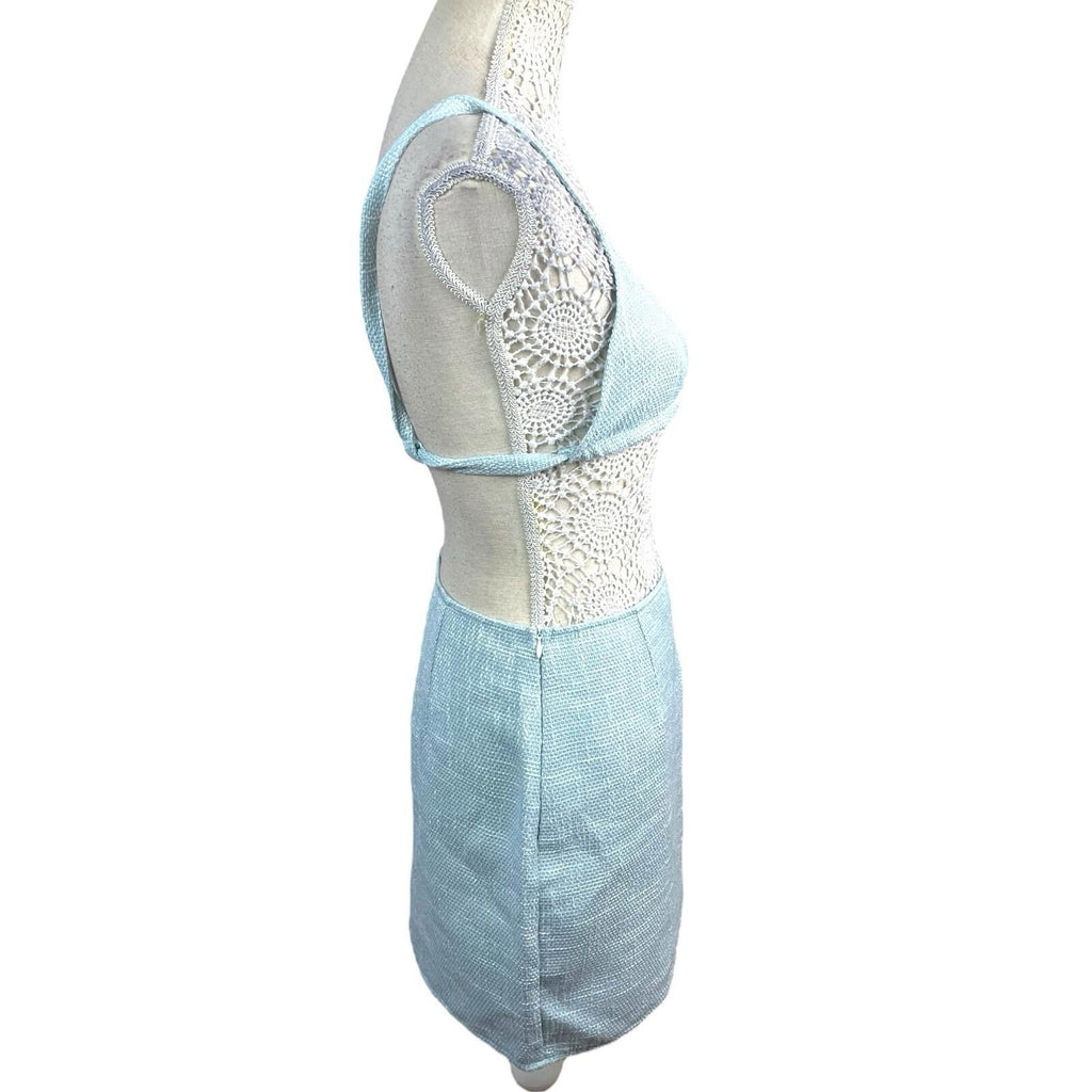 Pretty Little Thing LightBlue Pretty Little Thing Crop Top & Skirt Co-ord Women's UK Size 8 Blue Linen Look