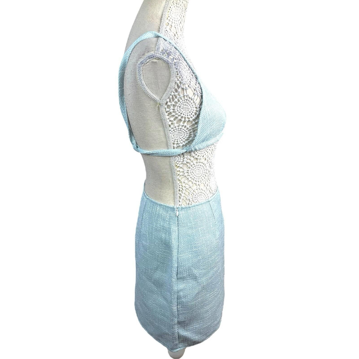 Pretty Little Thing LightBlue Pretty Little Thing Crop Top & Skirt Co-ord Women's UK Size 8 Blue Linen Look