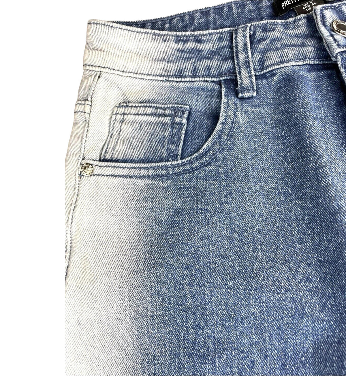 Pretty Little Thing Denim Jeans Bleached Sides Straight Leg Women's UK Size 8