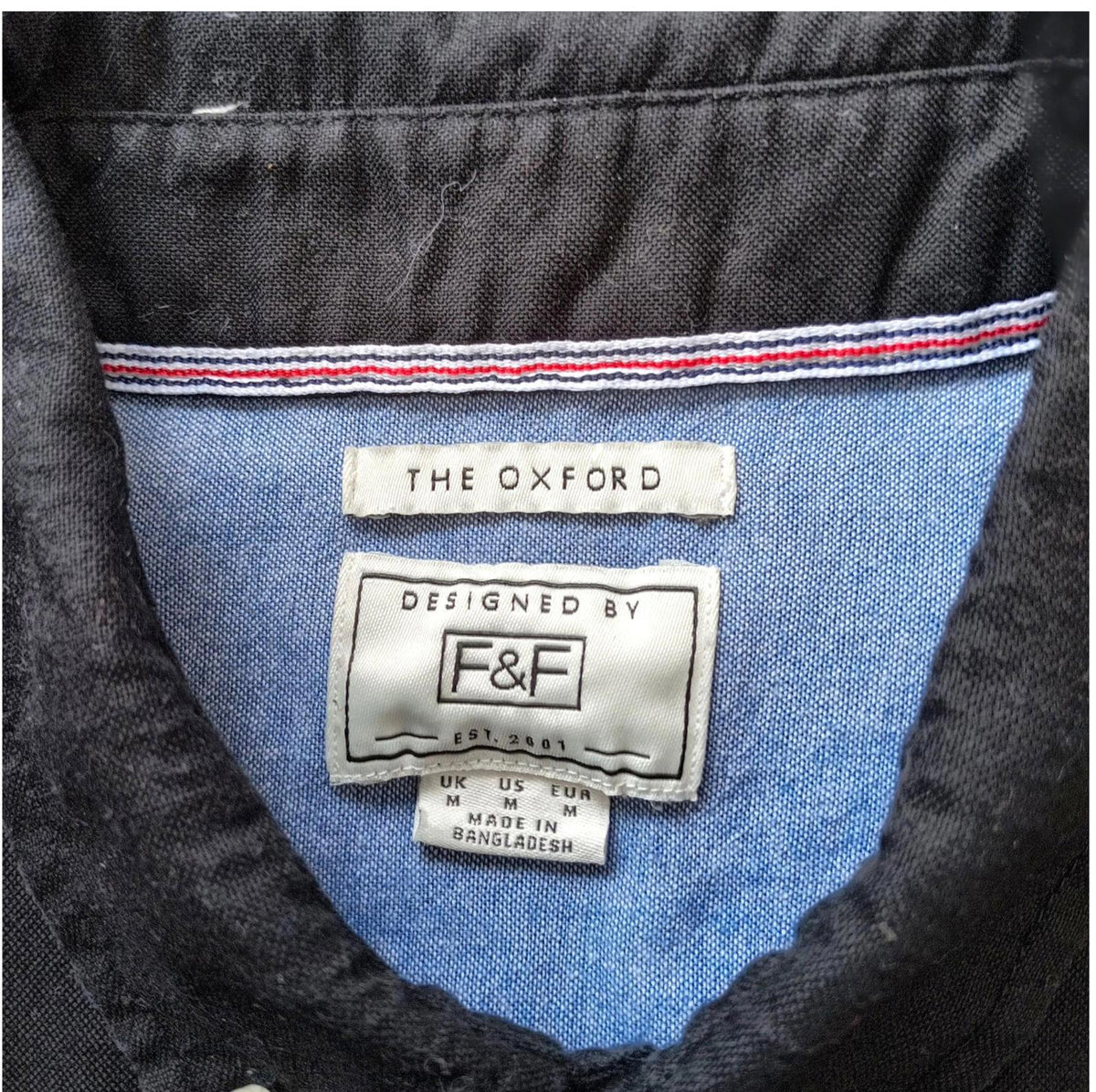 F&F Shirt Short Sleeve Black 100% Cotton Pocket Men's UK Size M Medium