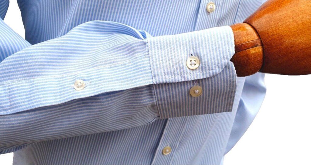 M&S Shirt Long Sleeve Striped Men's Large 14.5" Collar 100% Cotton