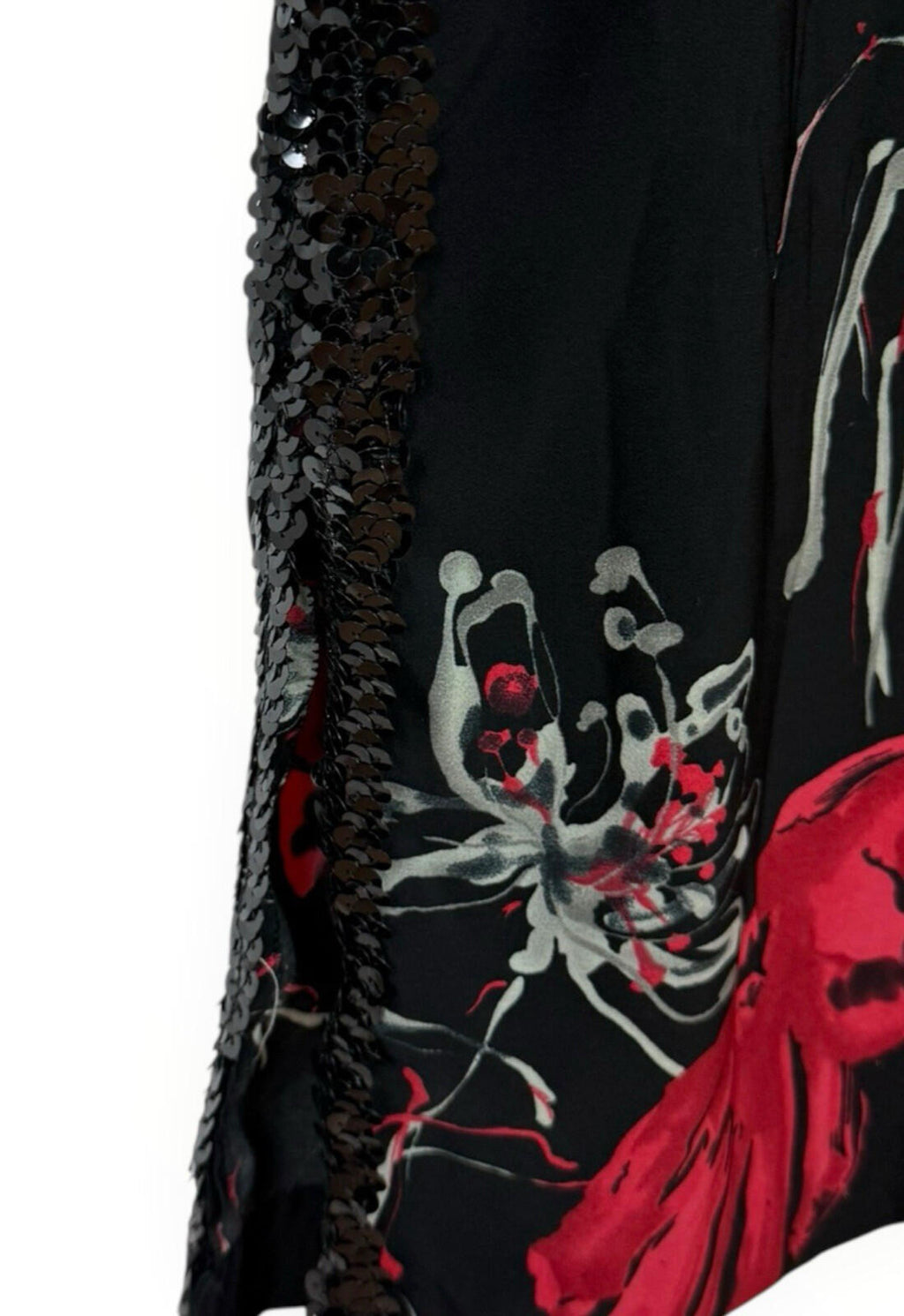 Floral Dress Set Women's UK Size XL (16) Chiffon Midi Cardigan & Scarf Black Red