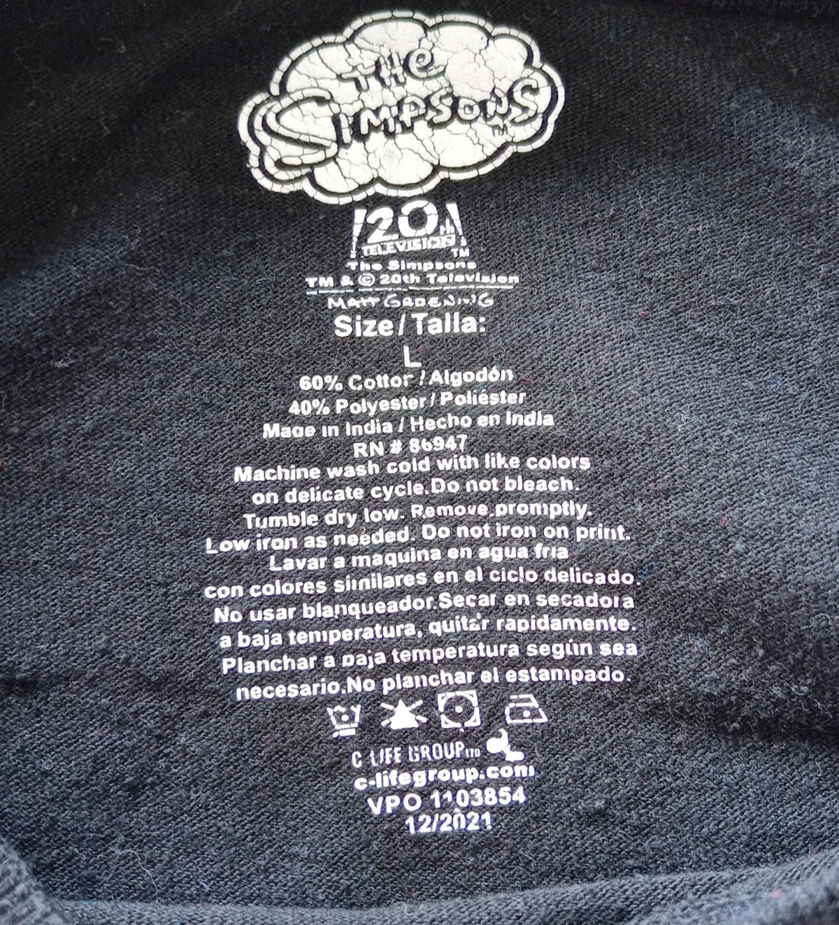 Fox Black Team Simpsons Graphic Print T-Shirt Men's UK Size L Black Crew Neck Basketball