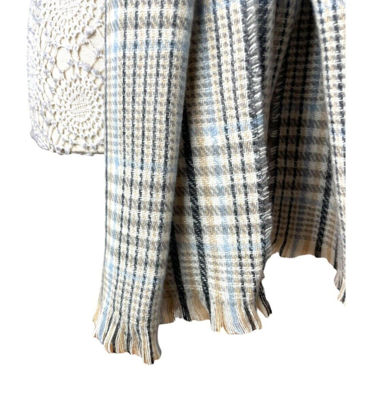 Primark Scarf Shawl Wrap Beige & Blue Checkered XL Soft Touch One Size