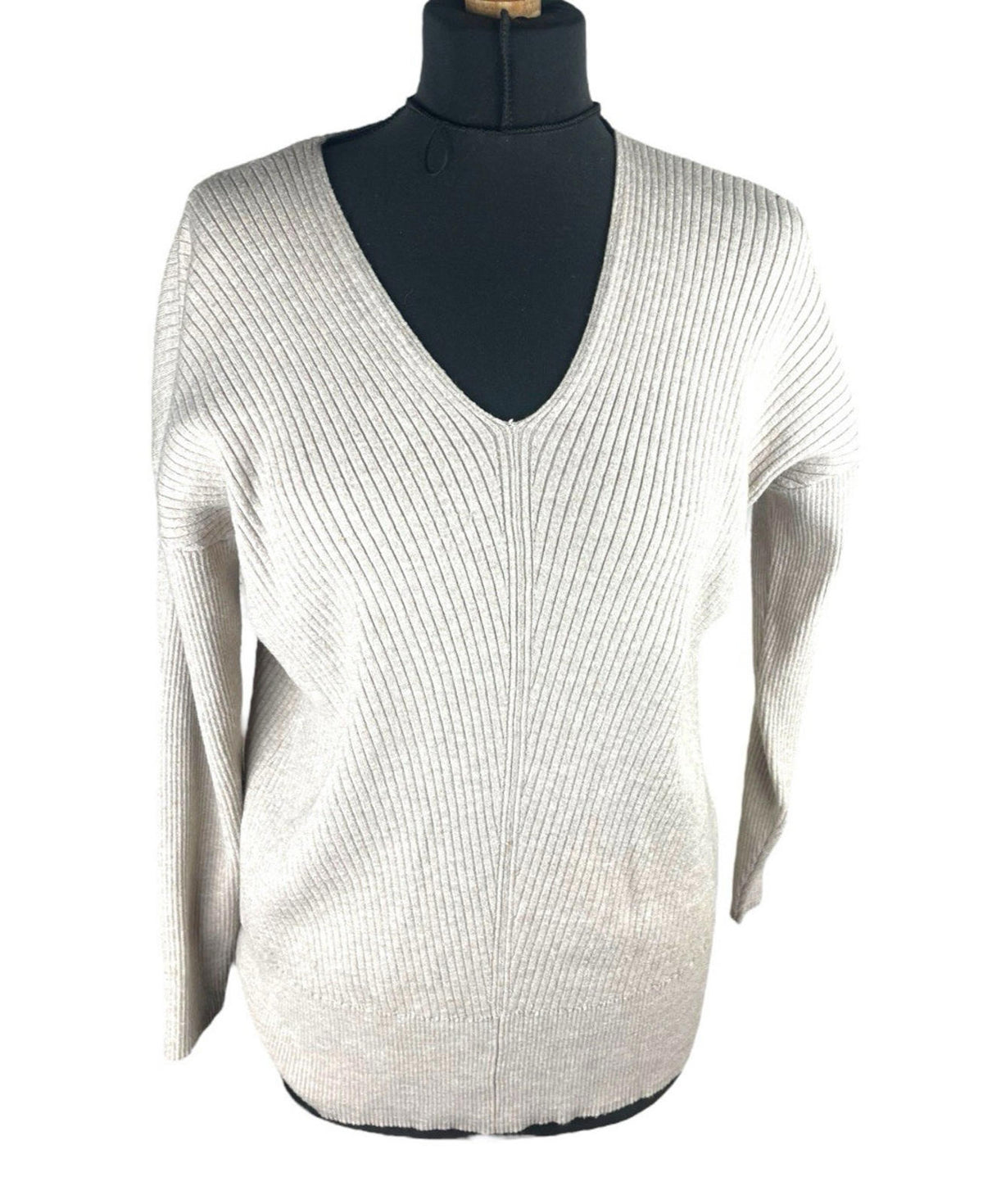 George Beige Ribbed Thin Jumper V Neck Women's UK Size S
