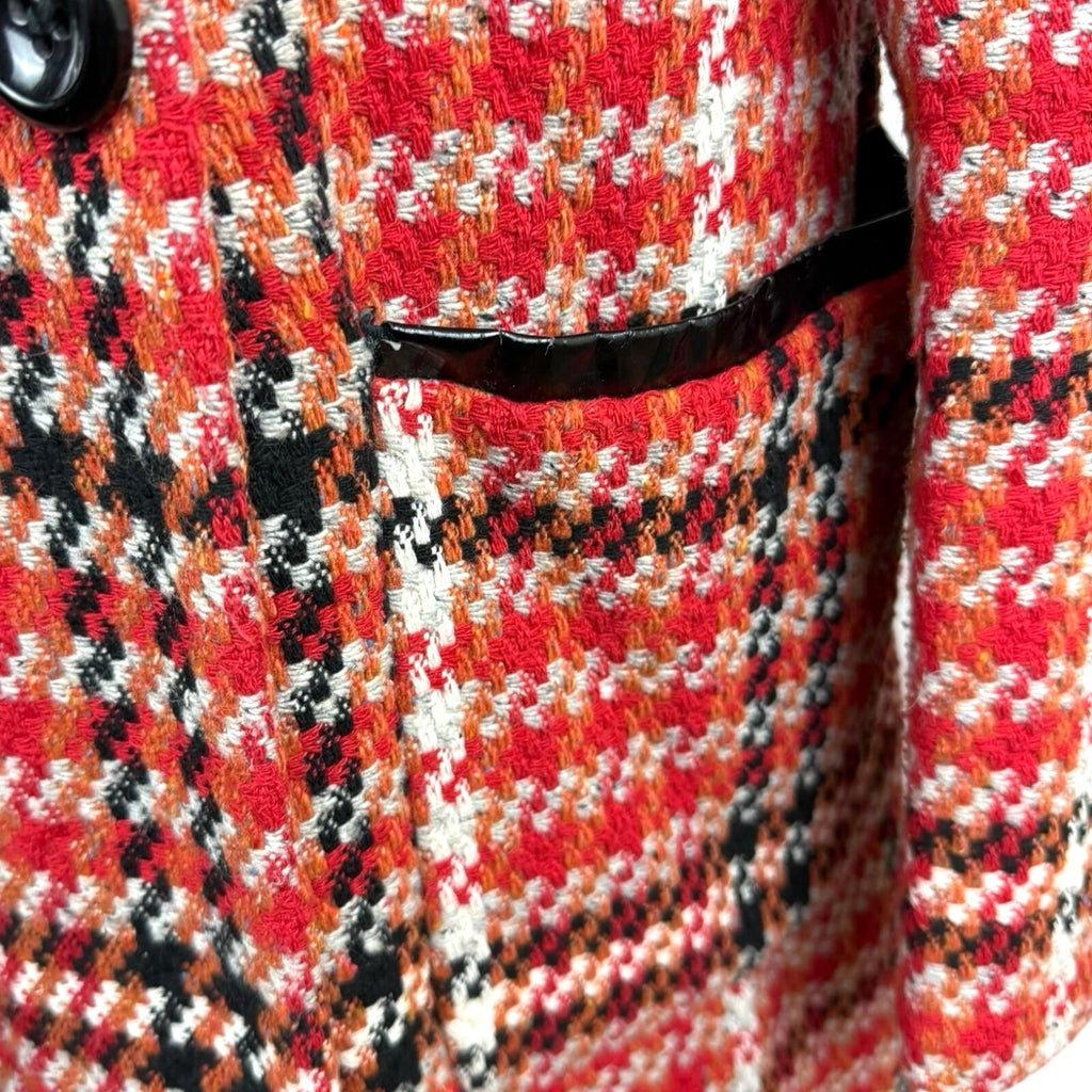 Topshop Red Check Overcoat Women's UK Size 8 Collared Pockets Lined Button Up