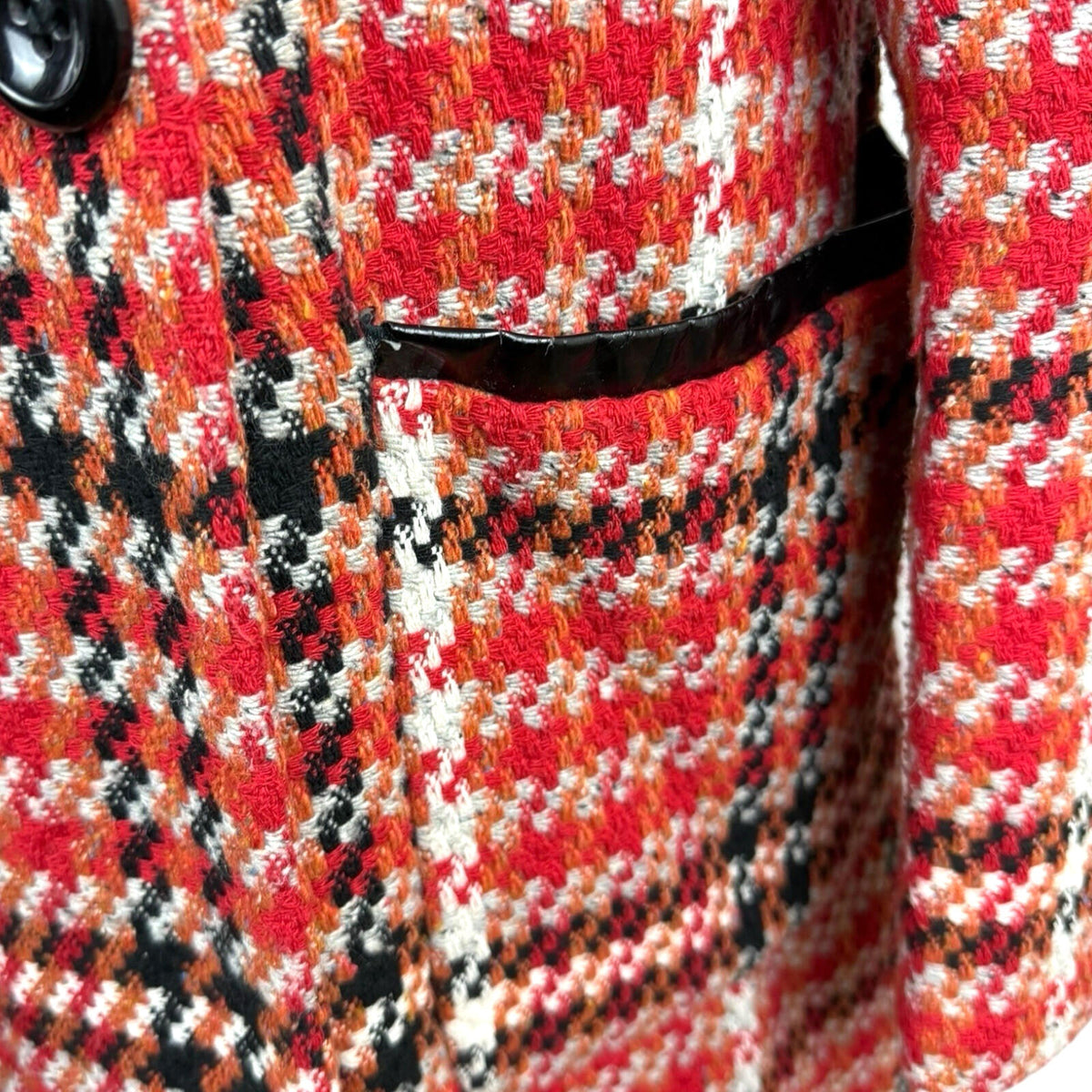 Topshop Red Check Overcoat Women's UK Size 8 Collared Pockets Lined Button Up