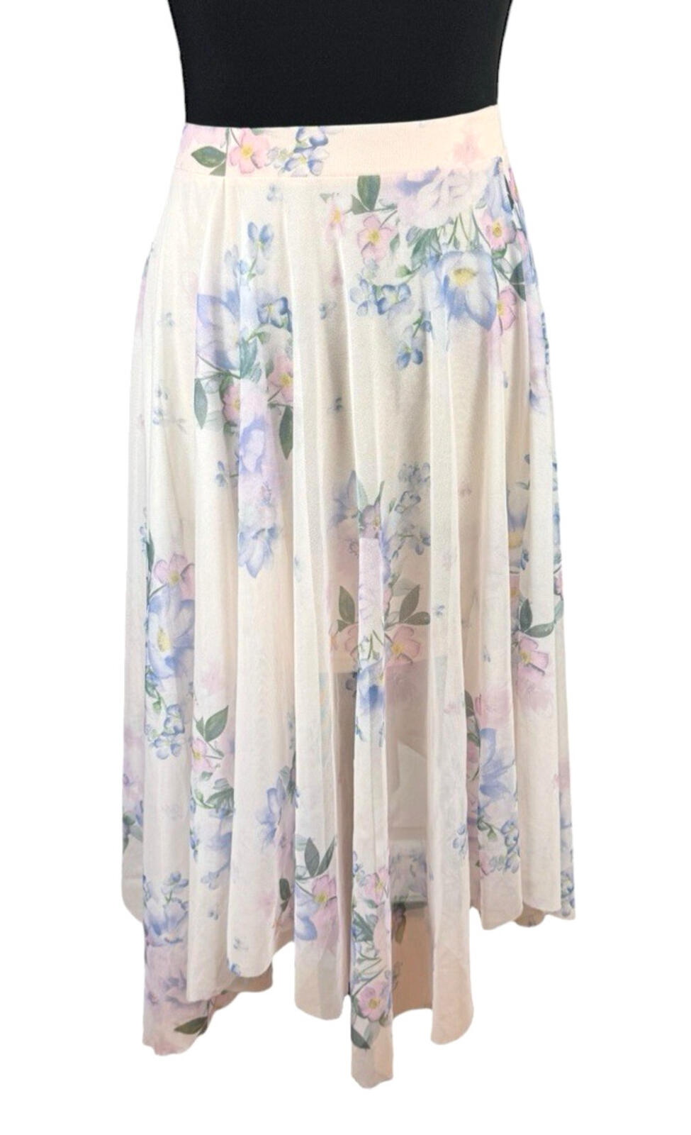 New Look Chiffon Midi Skirt Women's UK Size 8 Elastic Waist Lined Floral Pastel