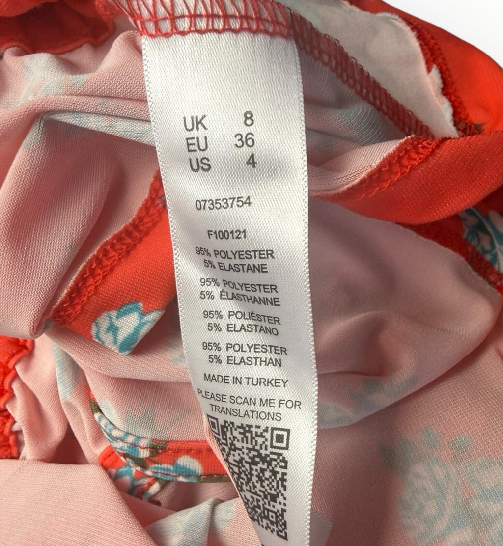 ASOS Floral Crop Top Women's UK Size 8 Tie Front Short Sleeve Orange