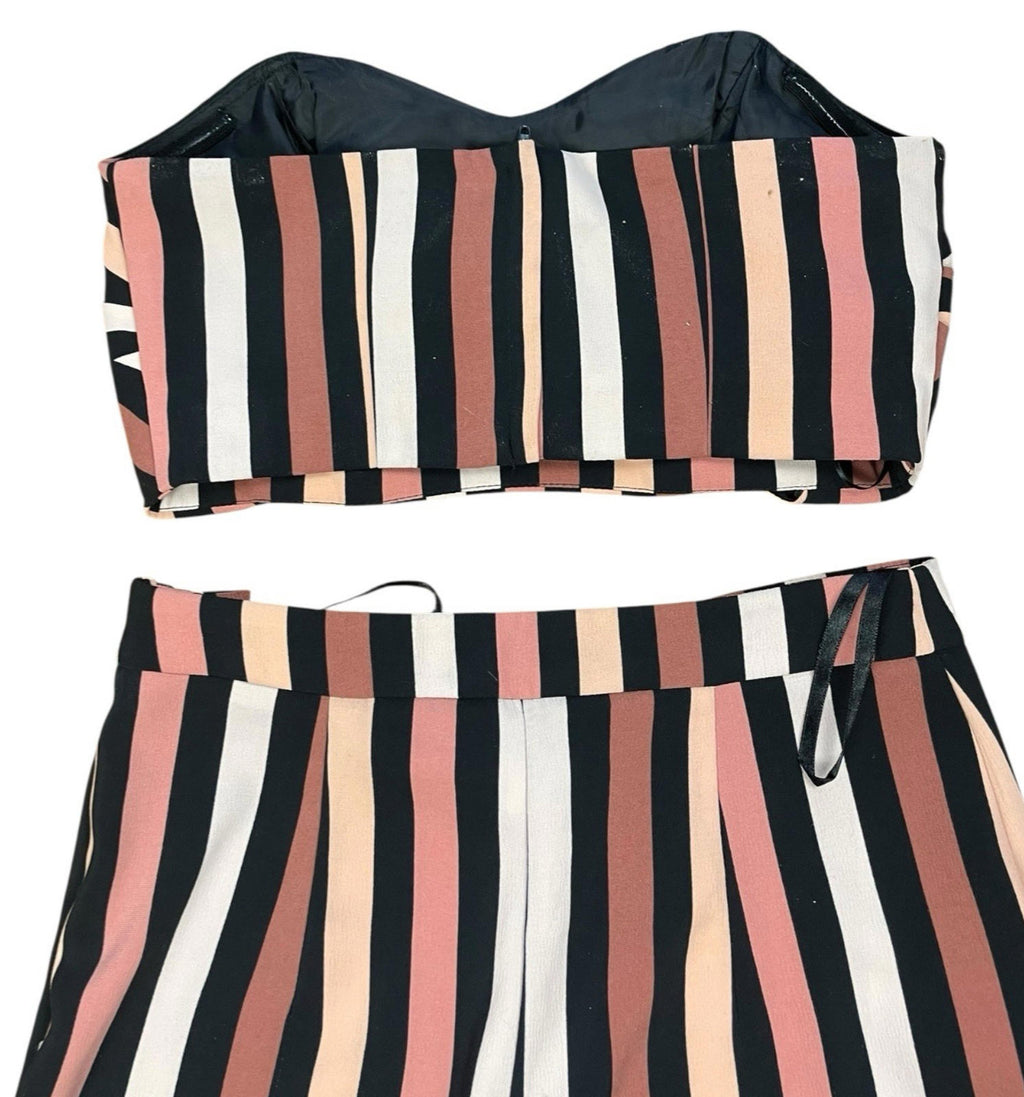 Miss Selfridge Shirred Co-Ord Set Women's UK Size 8 Petite White Multi Stripe Strapless
