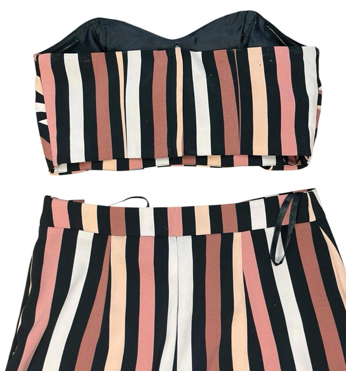 Miss Selfridge Shirred Co-Ord Set Women's UK Size 8 Petite White Multi Stripe Strapless
