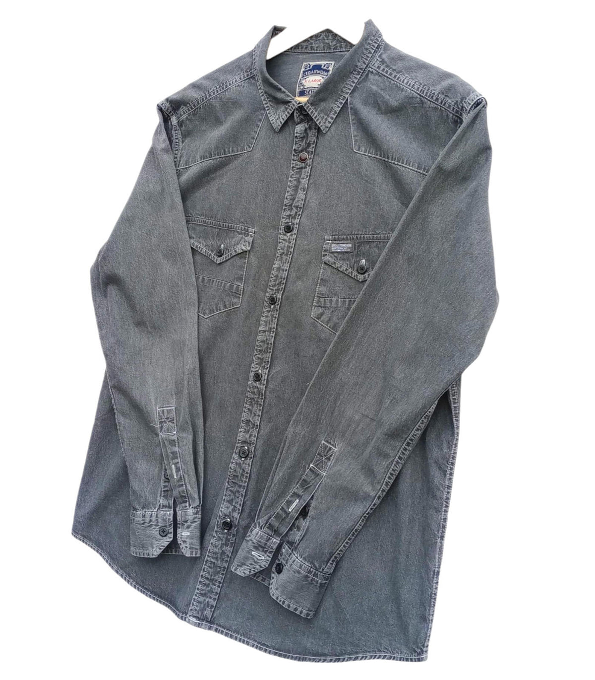 Cedar Wood State Denim Shirt Grey Long Sleeve 100% Cotton UK Men's Size XL