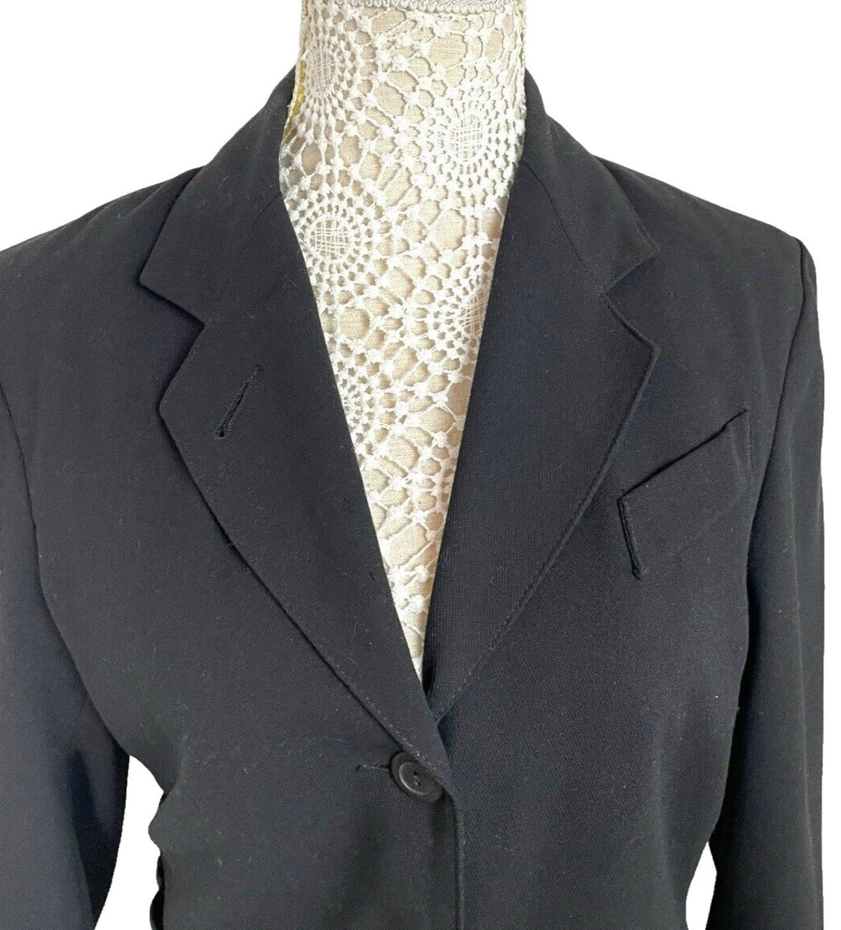 Ego Blazer Jacket Retro Long Black Shoulder Pads Women's UK Size 10