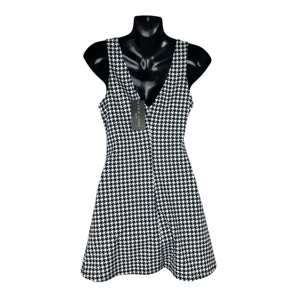 New Look Houndstooth Print Midi Dress Women's UK Size 6 Petite A-Line V-Neck
