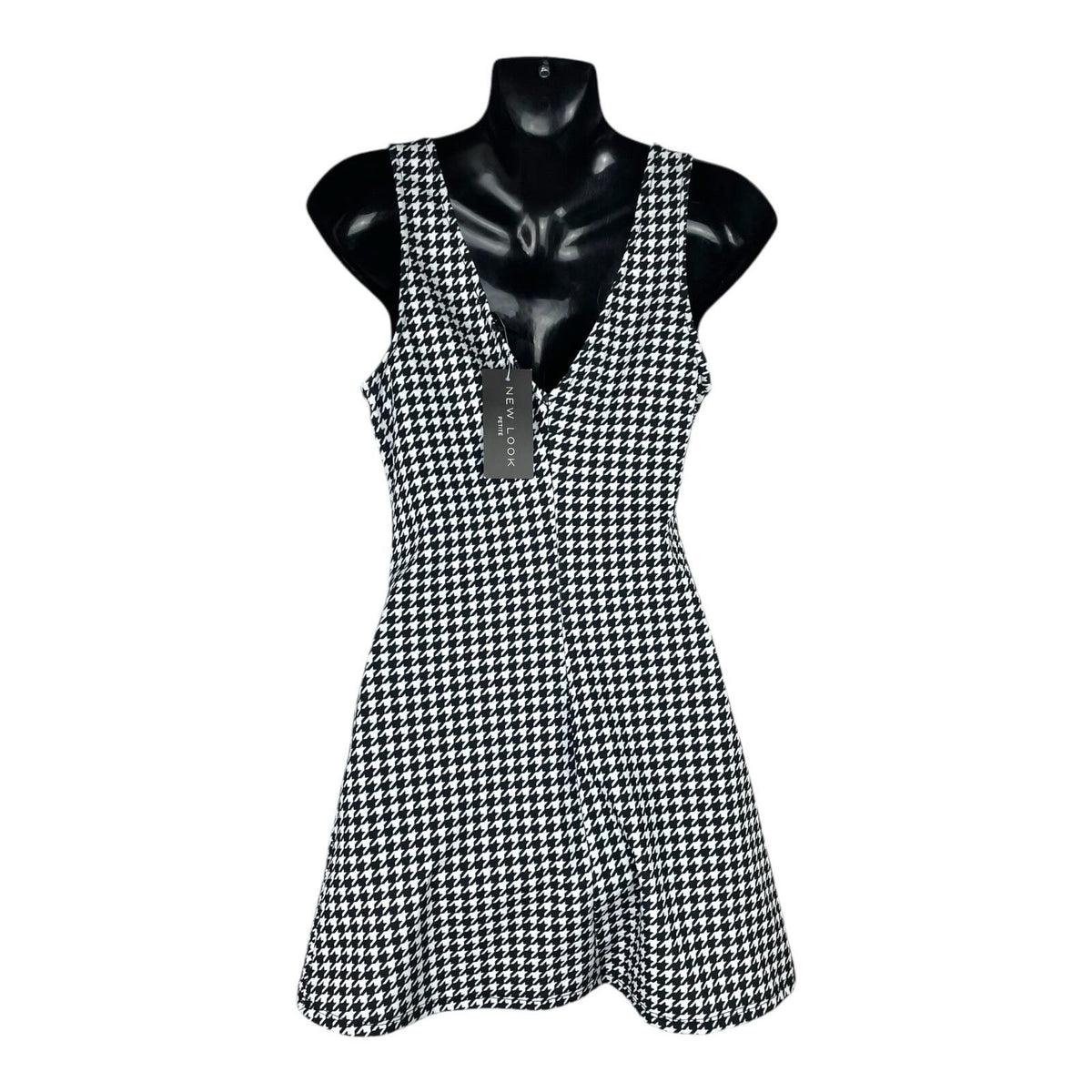 New Look Houndstooth Print Midi Dress Women's UK Size 6 Petite A-Line V-Neck
