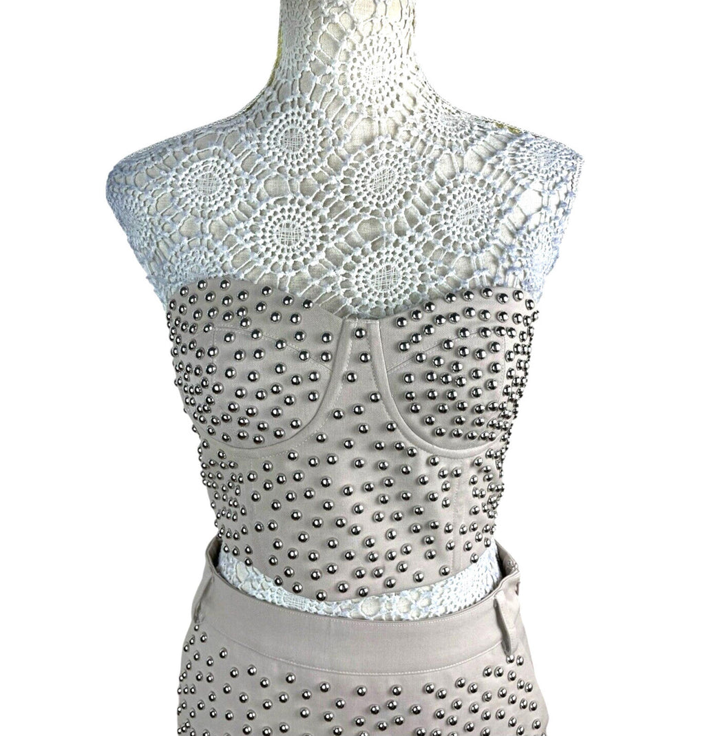 Nasty Gal Beige Studded Skirt And Crop Top Co-Ord Set Women's UK Size 10