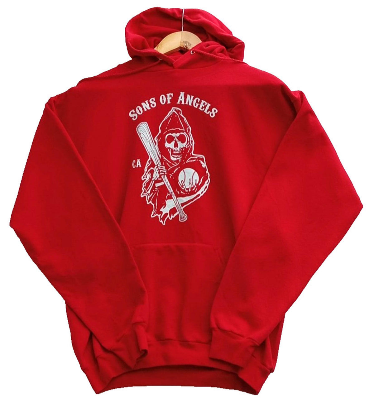 Port & Company Red MLB Baseball Hoodie Men's UK Size M Red Jersey Hooded Pockets Los Angeles Angels