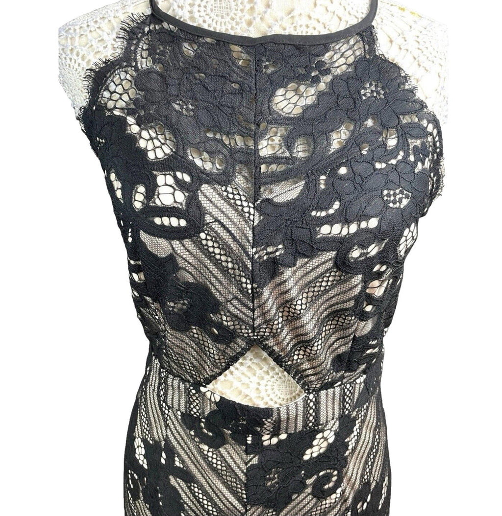 Missguided Midi Dress Lace Black & Nude Women's UK Size 12