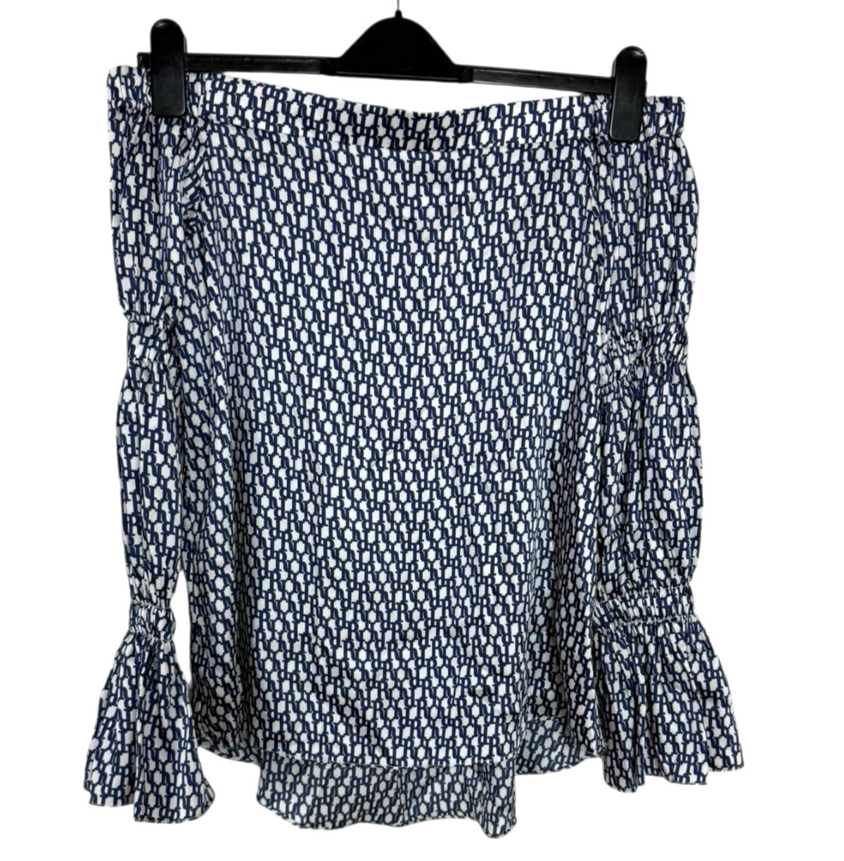 River Island Satin Off Shoulder Top Women's UK Size 12 Logo Print White Navy