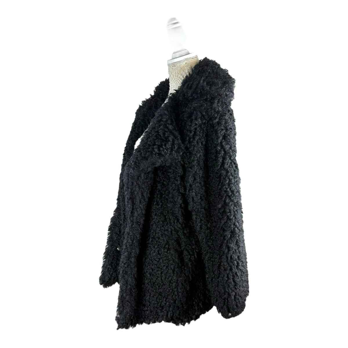 Boohoo Black Teddy Fleece Coat Relaxed Fit Collared Women's UK Size 10