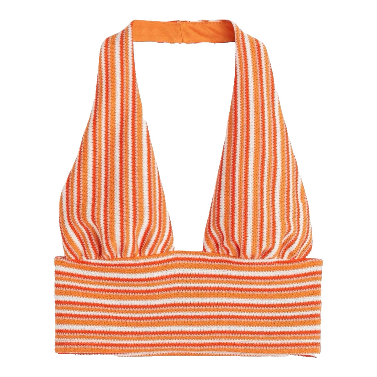 Divided Halterneck Crop Top Orange Stripe Women's UK Size XS