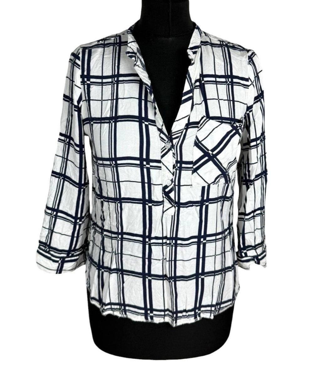 Atmosphere Plaid Shirt Blouse Women’s UK Size 10 Roll Tab Sleeve Check Pocket