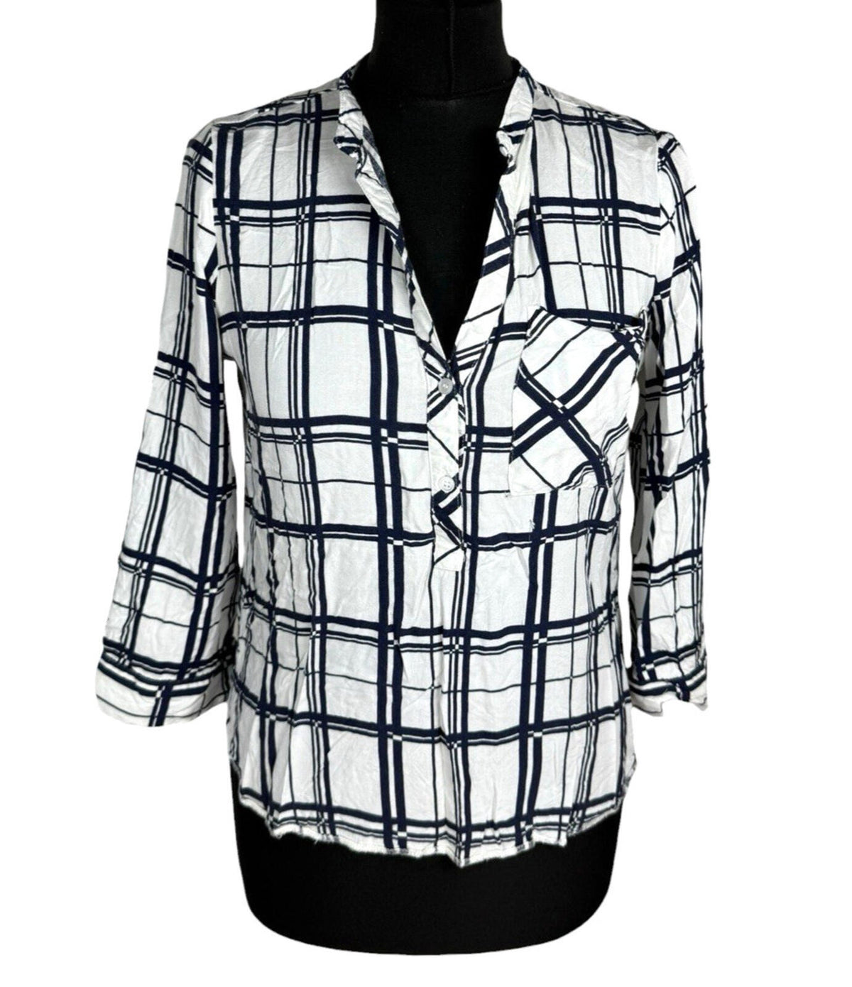 Atmosphere Plaid Shirt Blouse Women’s UK Size 10 Roll Tab Sleeve Check Pocket