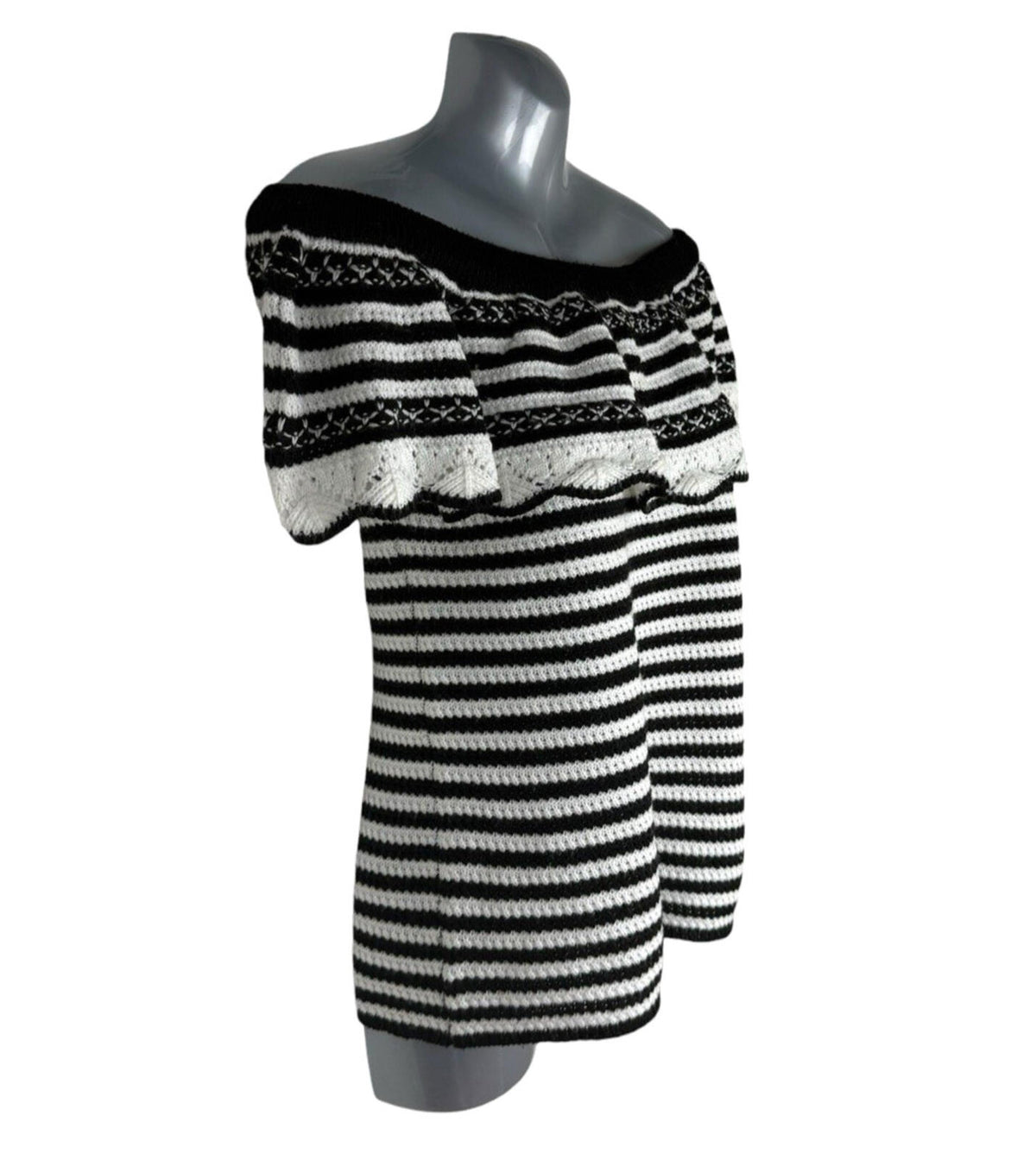 Papaya Off Shoulder Knit Top Women's UK Size 12 Stripe Black White