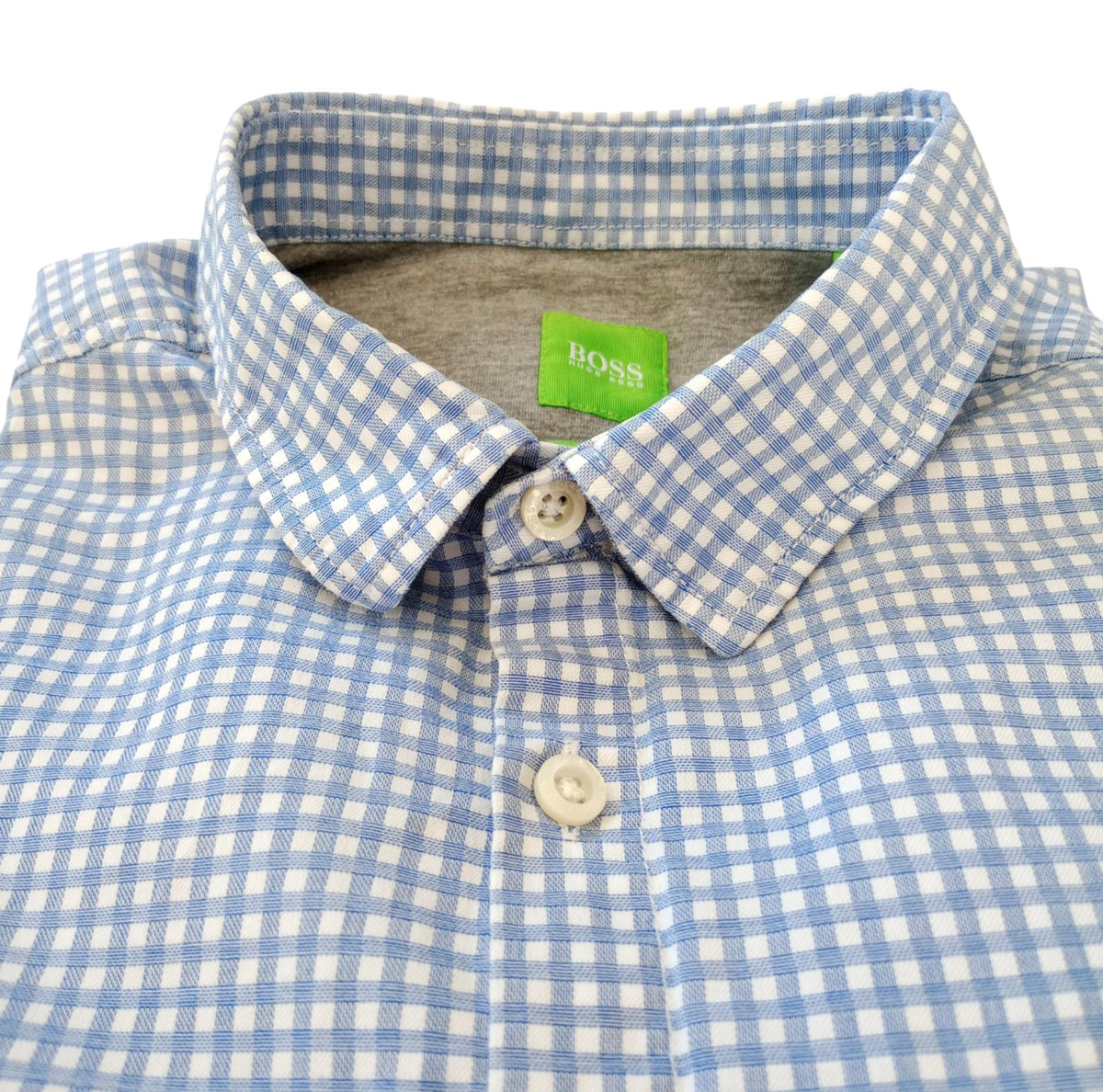 Hugo Boss Blue Hugo Boss Shirt Men's UK Size M Long Sleeve Blue Check 100% Cotton Pocket Modern