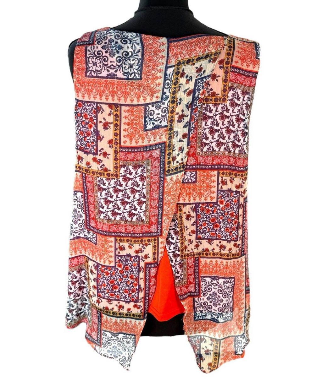 Wallis Orange Pattern Vest Top Chiffon Colour Block Women's UK Size 18