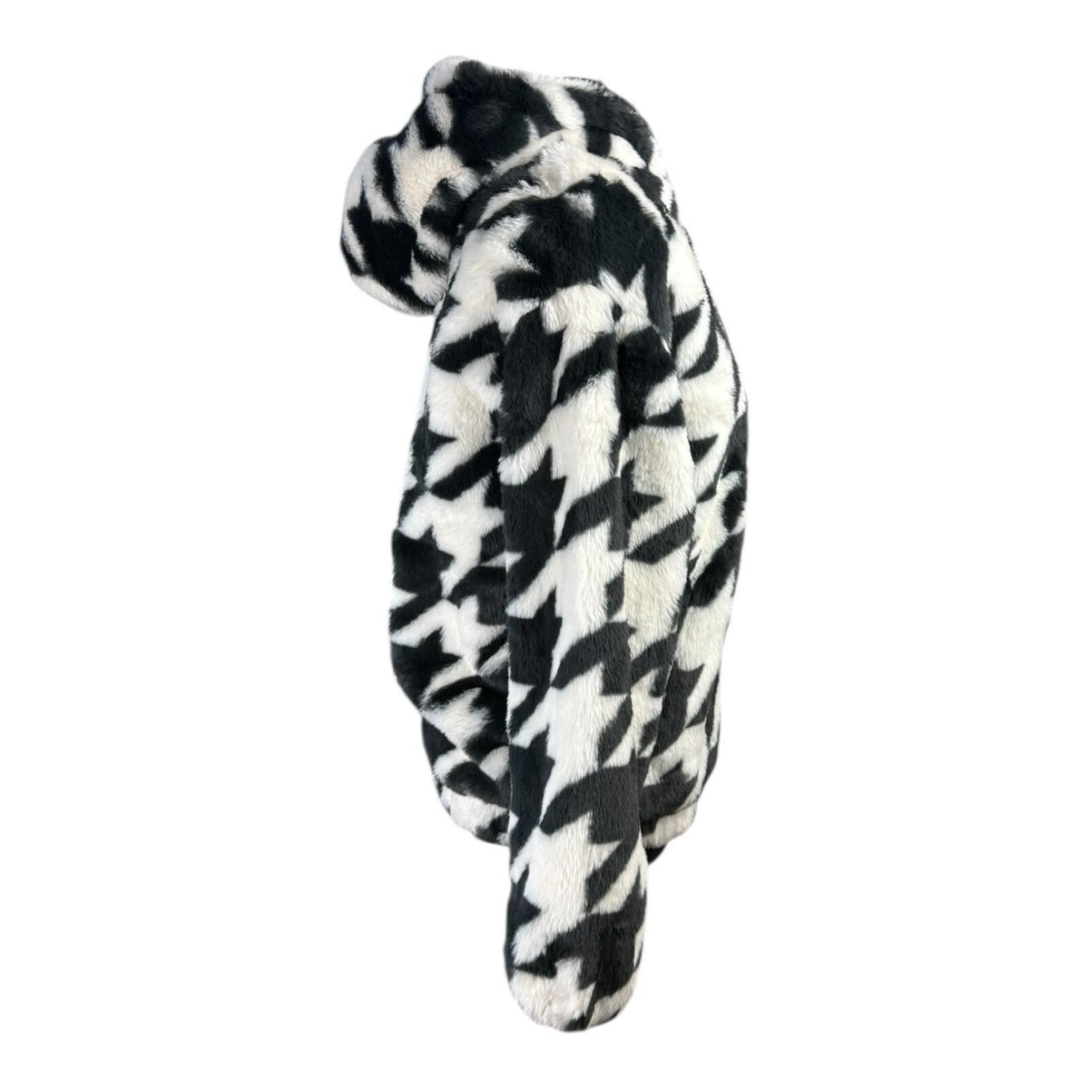 Divided Faux Fur Bomber Jacket Women's UK Size XS Hooded Pockets Houndstooth