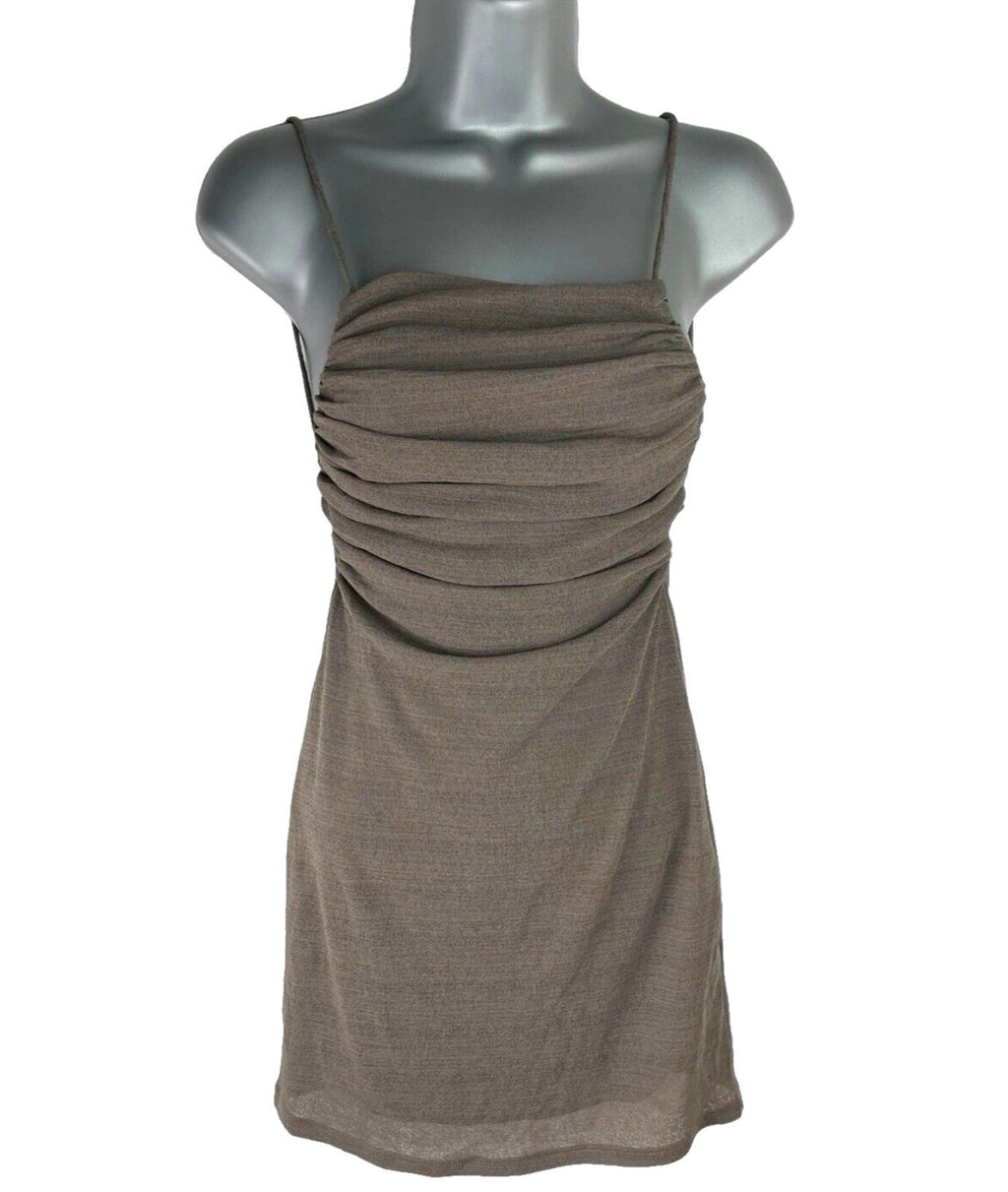 Pull&Bear Brown Mini Dress Backless Ruched Side Women's UK Size XS