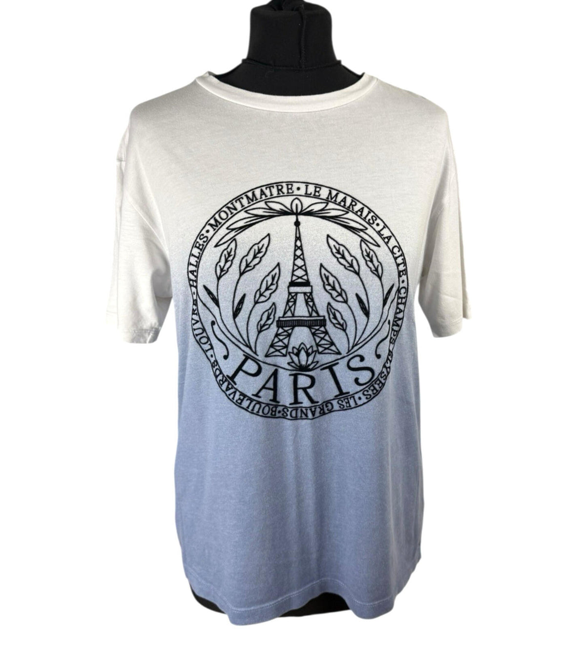 Tu White TU Textured Paris T-shirt Short Sleeve Women's UK Size 10 Ombré White Blue