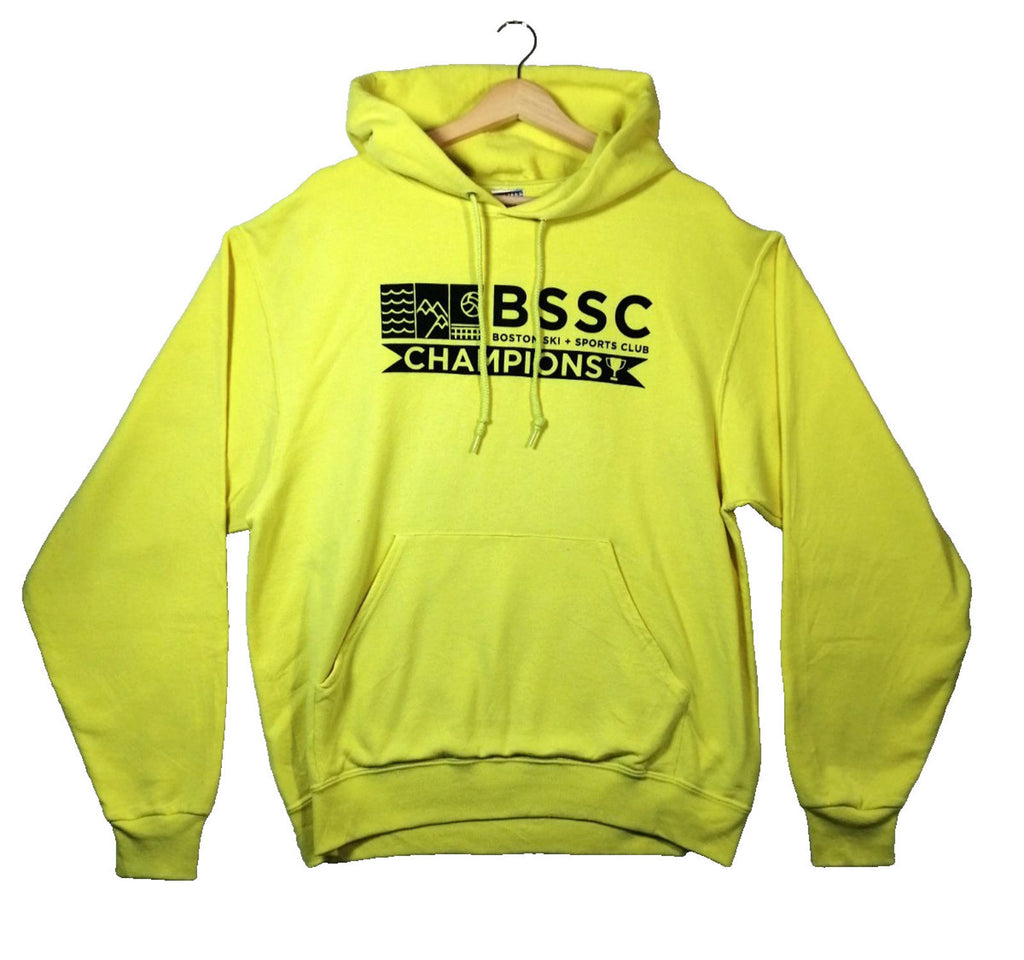 JERZEES Yellow Boston BSSC Champions Hoodie Men's Size M Yellow Jersey Hooded Pockets Sports
