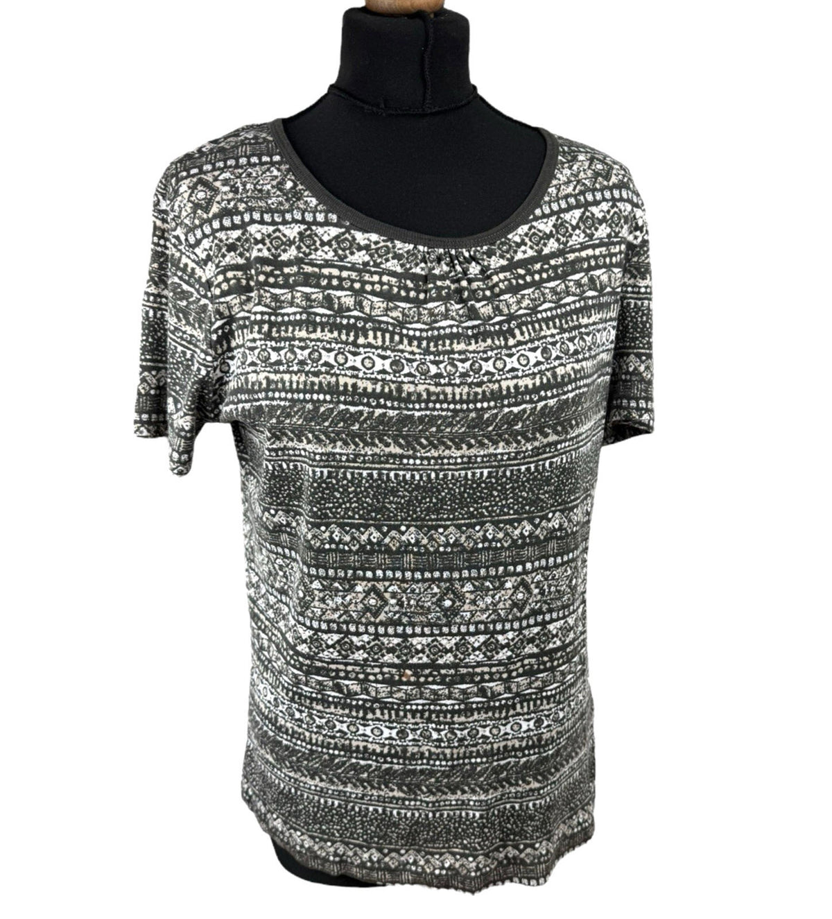 Maine Brown Patterned Tshirt Top Short Sleeve Round Neck Women's UK Size 16