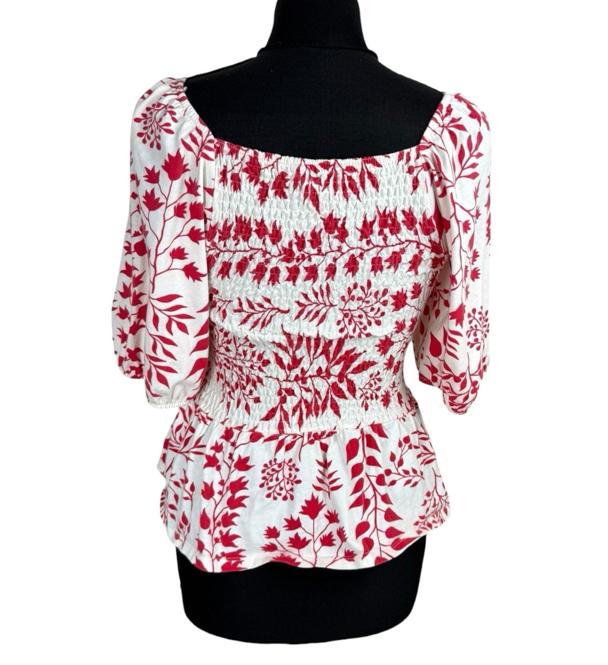 Peacocks Peplum Frill Top Women's UK Size 10 Square Neck Bell Sleeve White Red