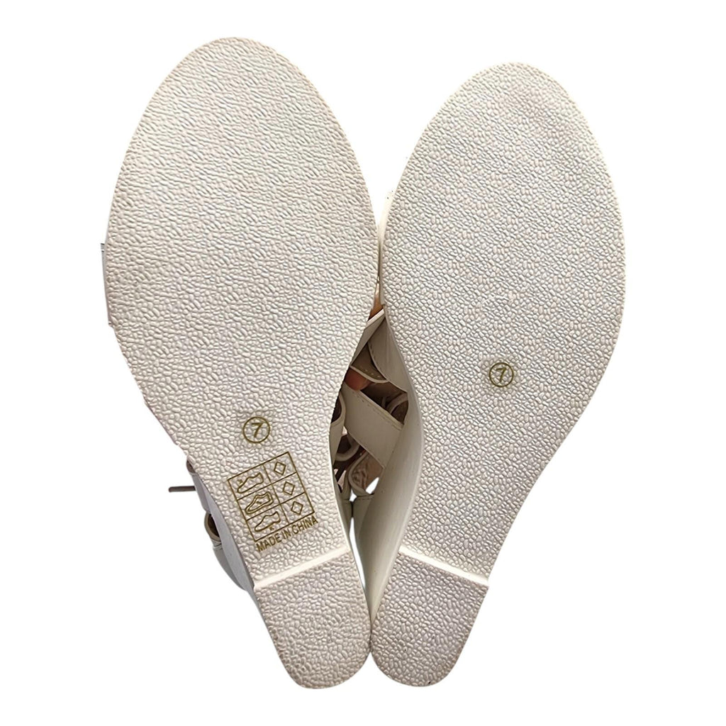 Aspirer Shoes White Aspirer Wedge Shoes Women's UK Size 7 Ankle Strap White Lace Up Faux Leather