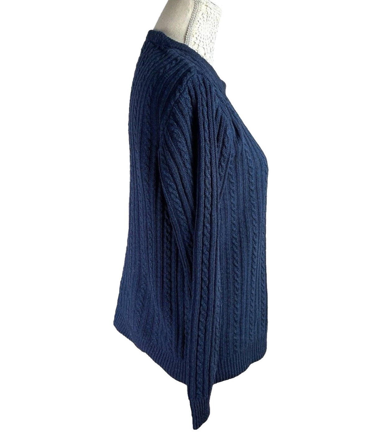 ME Navy Blue Knit Jumper Aran Pattern Crew Neck Women's UK Size L (12)