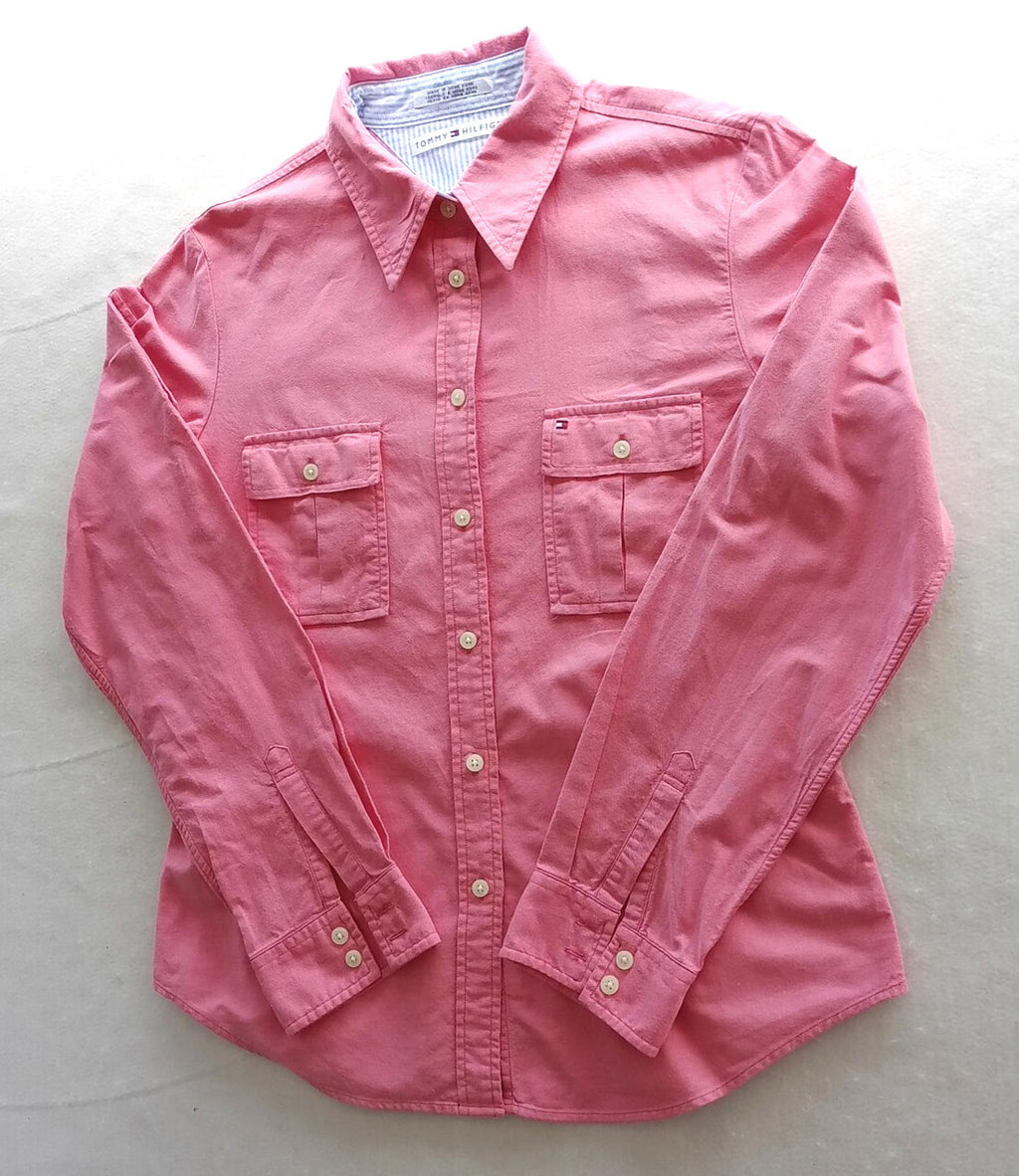 Tommy Hilfiger Shirt Men's UK Size S Pink Long Sleeve Pockets 100% Cotton