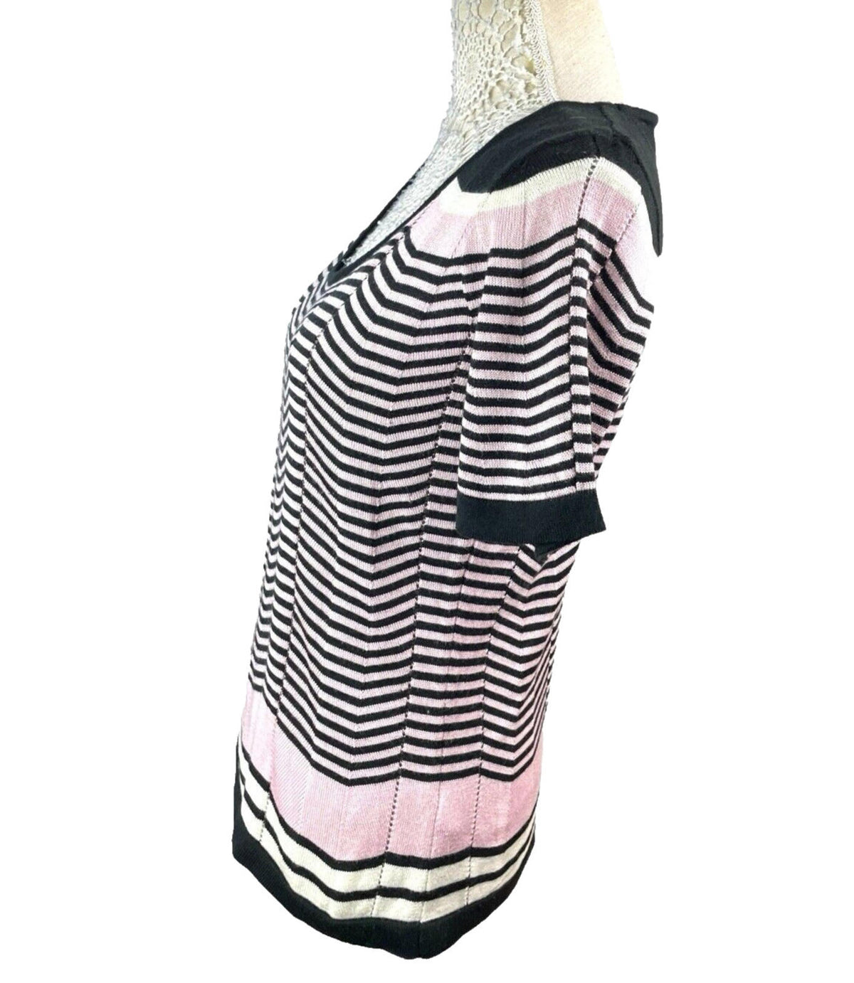 BHS Pink BHS Knit T-Shirt Blouse Top Women's UK Size 14 Chevron Pattern Scoop Neck Trim
