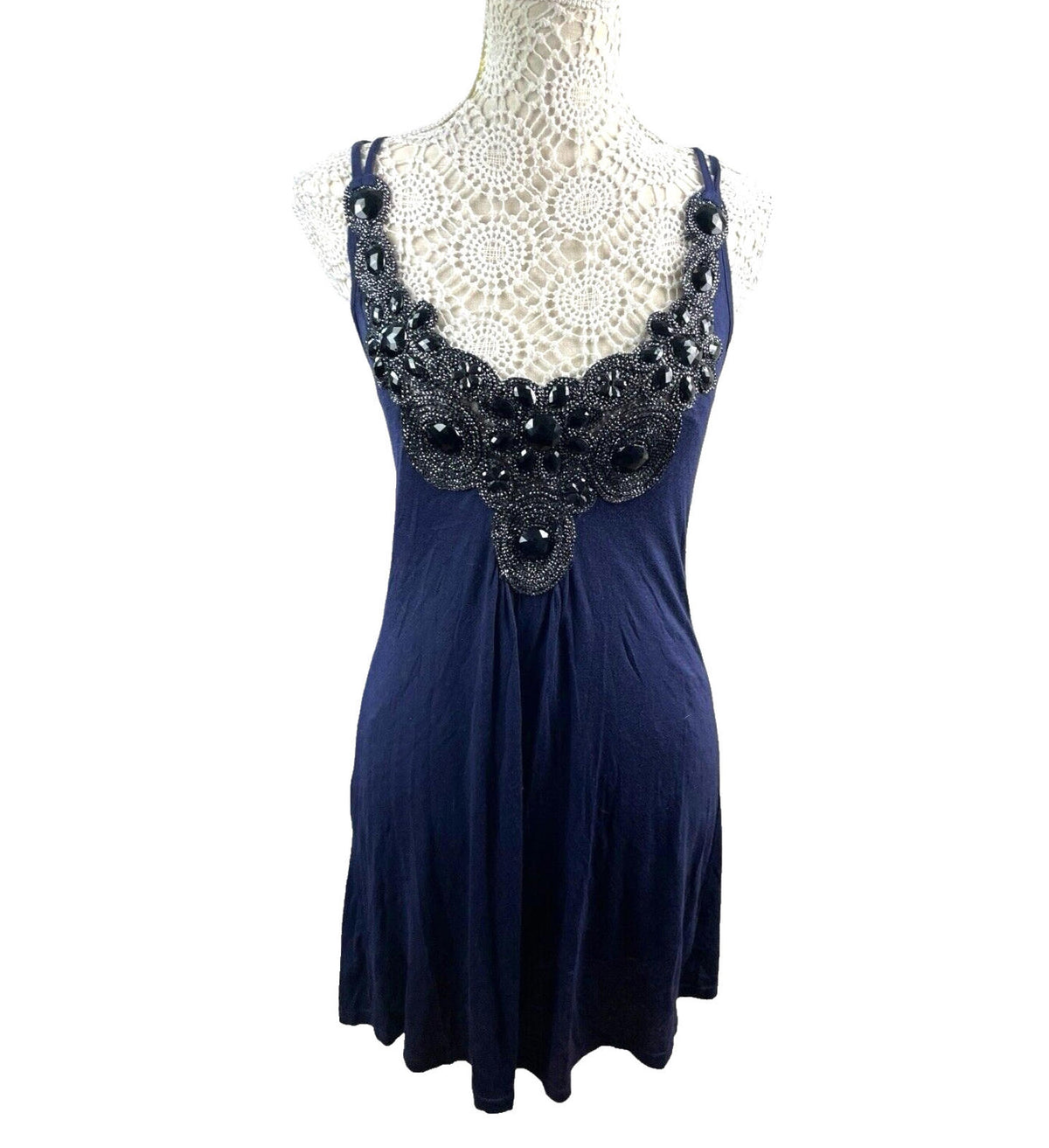 Little Mistress Blue Evening Dress Navy Embellished Women's UK Size UK Size 10