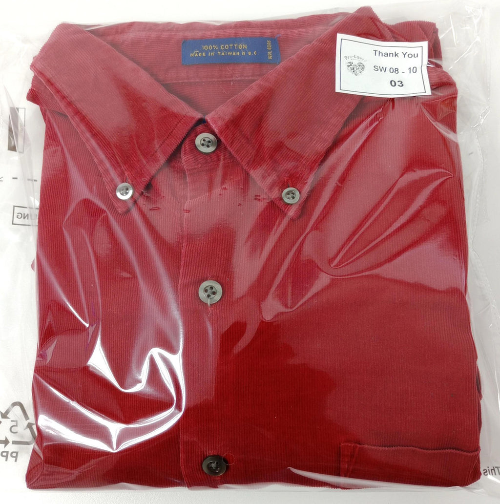 Charter Club Corduroy Shirt Men's UK Size L Red Pocket 100% Cotton Easy Care