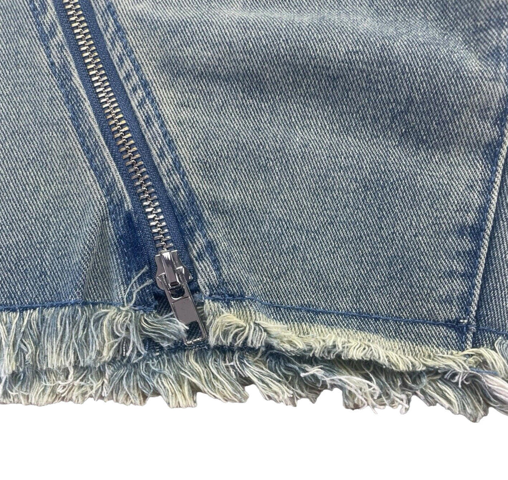 Long Denim Shorts Zipped Front Design Faded Denim Women's UK 8