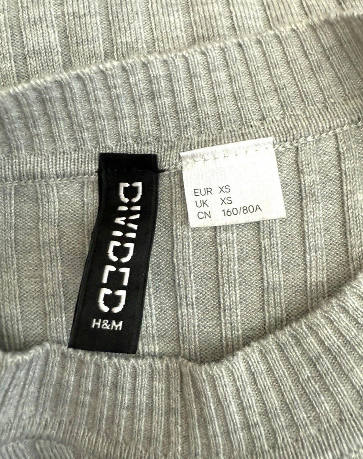 Divided Gray Divided Cropped Jumper Women's UK Size XS Grey Ribbed Long Sleeve Crew Neck Top