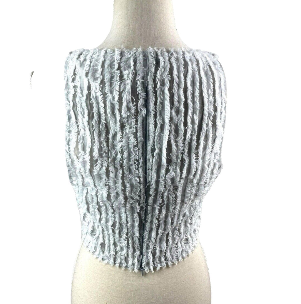 Pretty Little Thing Grey Mesh Vest Top Frayed Stripe Detail Women's UK Size 8