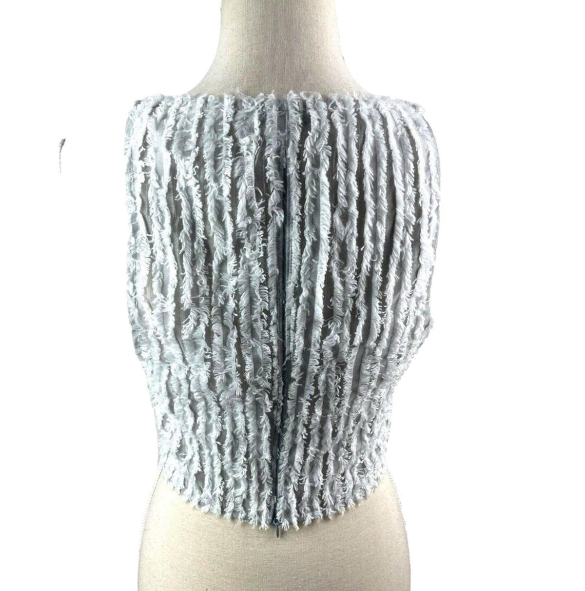 Pretty Little Thing Grey Mesh Vest Top Frayed Stripe Detail Women's UK Size 8