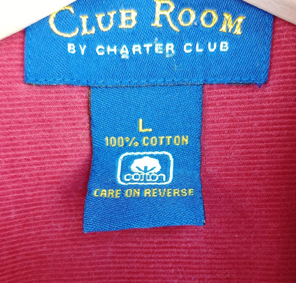 Charter Club Corduroy Shirt Men's UK Size L Red Pocket 100% Cotton Easy Care