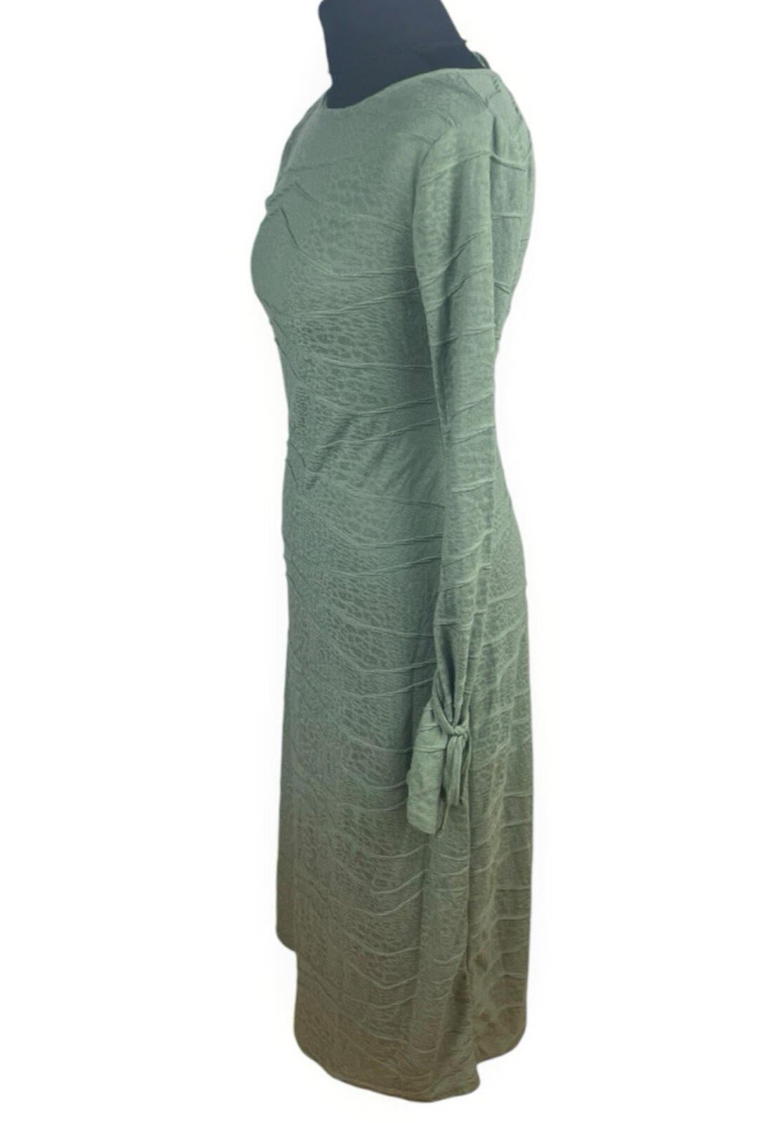 Backless Midi Dress Women's UK Size S Long Sleeve Textured Khaki Green