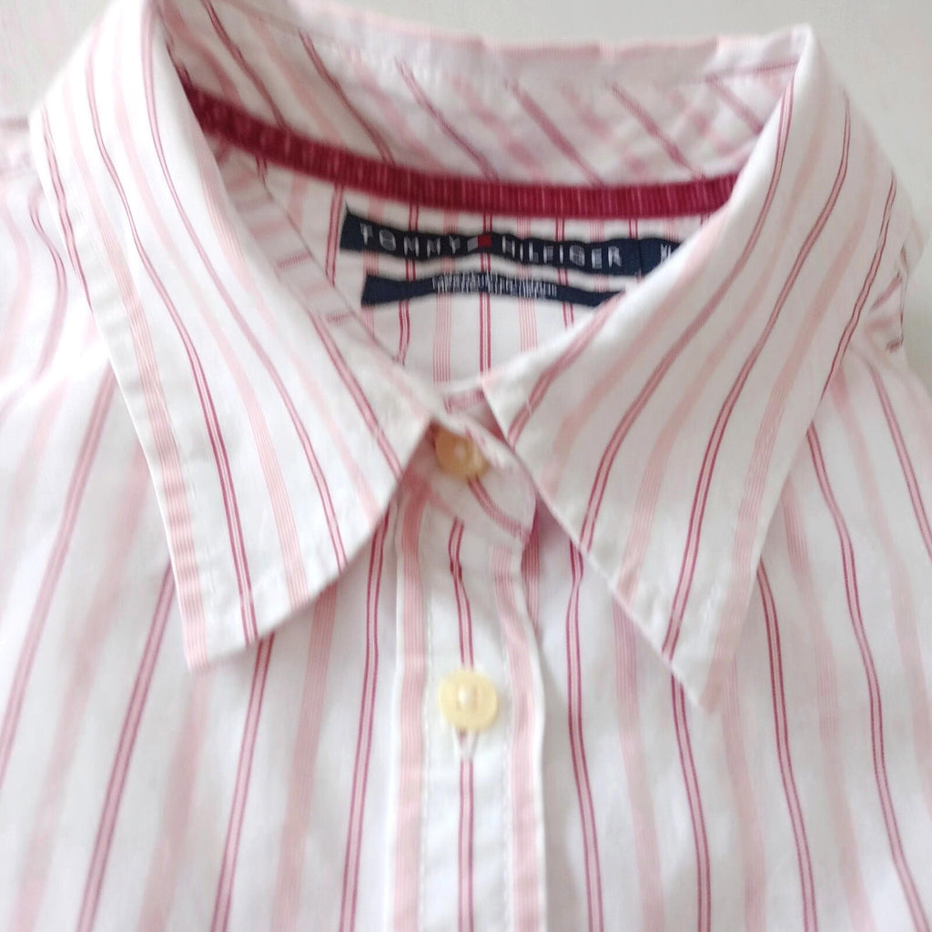 Tommy Hilfiger Shirt Men's UK Size XL Pink Striped Long Sleeve Pockets Easy Care