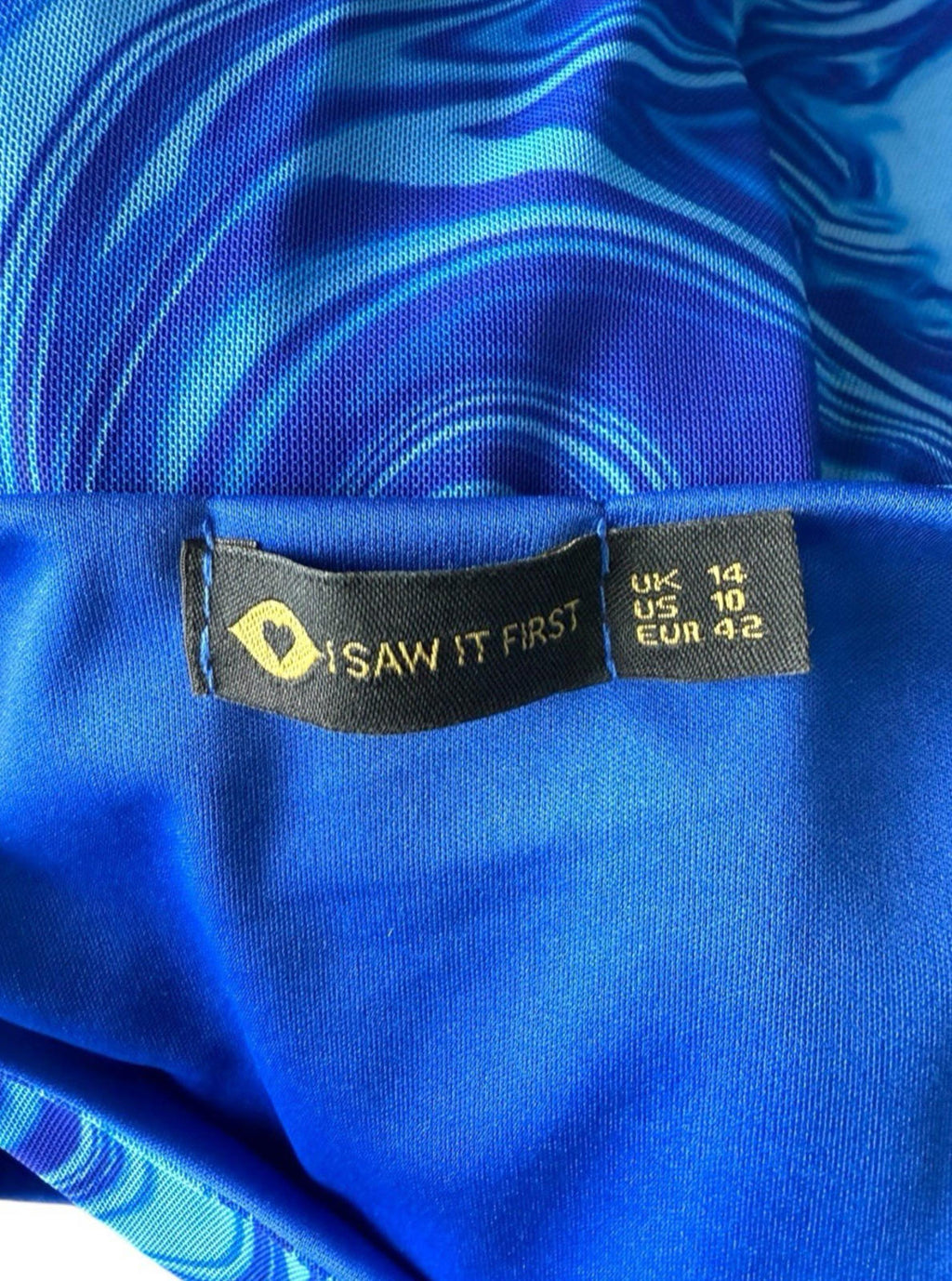I Saw It First Blue Swirl Print Mini Dress Ruffle Side Women’s UK Size 14